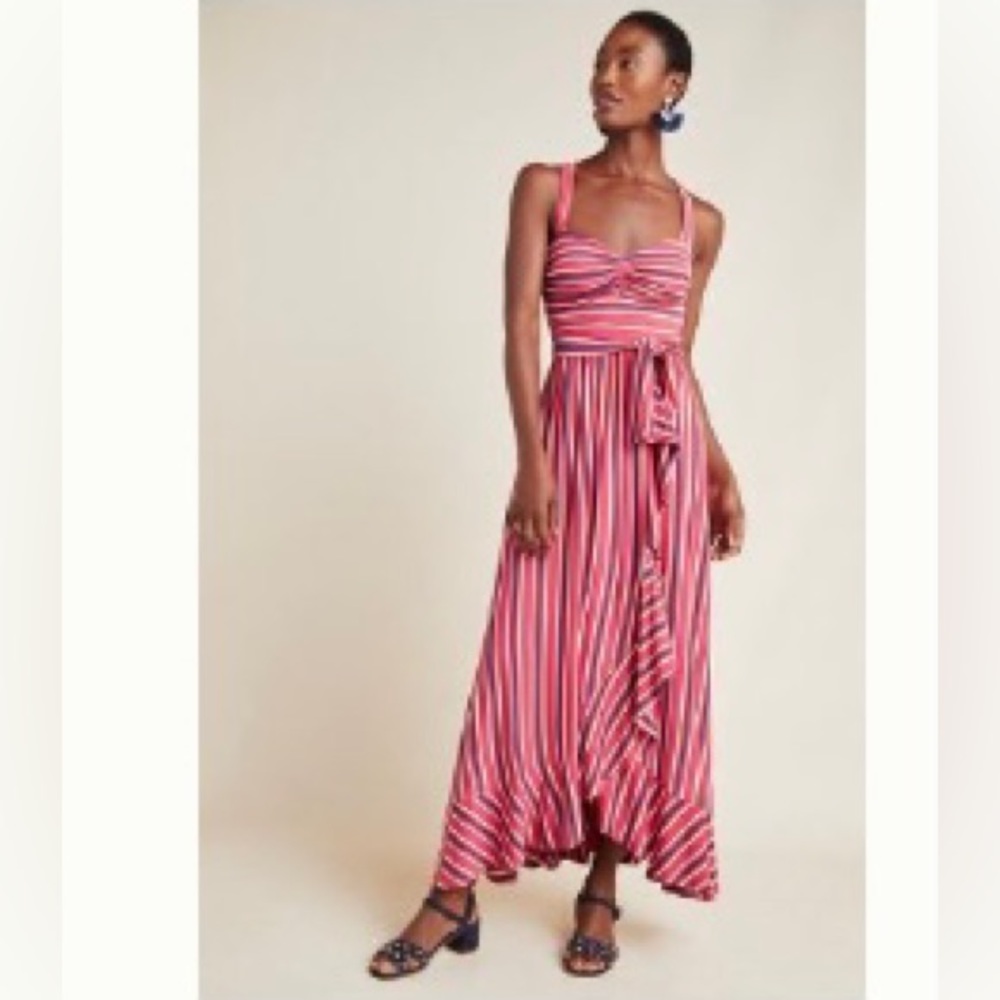 Anthropologie, Maeve, striped and ruffled, jersey maxi dress, xs